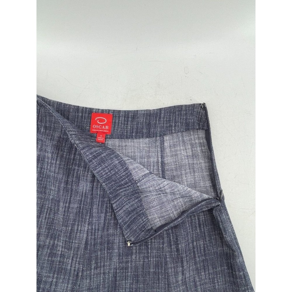 OSCAR DE LA RENTA Gray Denim Look Skirt Embroidered Hem Ruffle A Line Size 4 - Picture 6 of 13